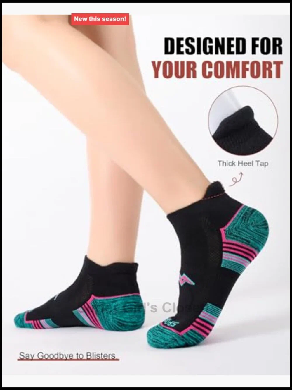 Performance Athletic Ankle Socks 6-Pack with Heel Tab & Cushioned Sole for